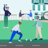 Illustratie van verschillende ouderen die aan activiteiten doen; van jeu de boules tot fietsen en krachttraining.